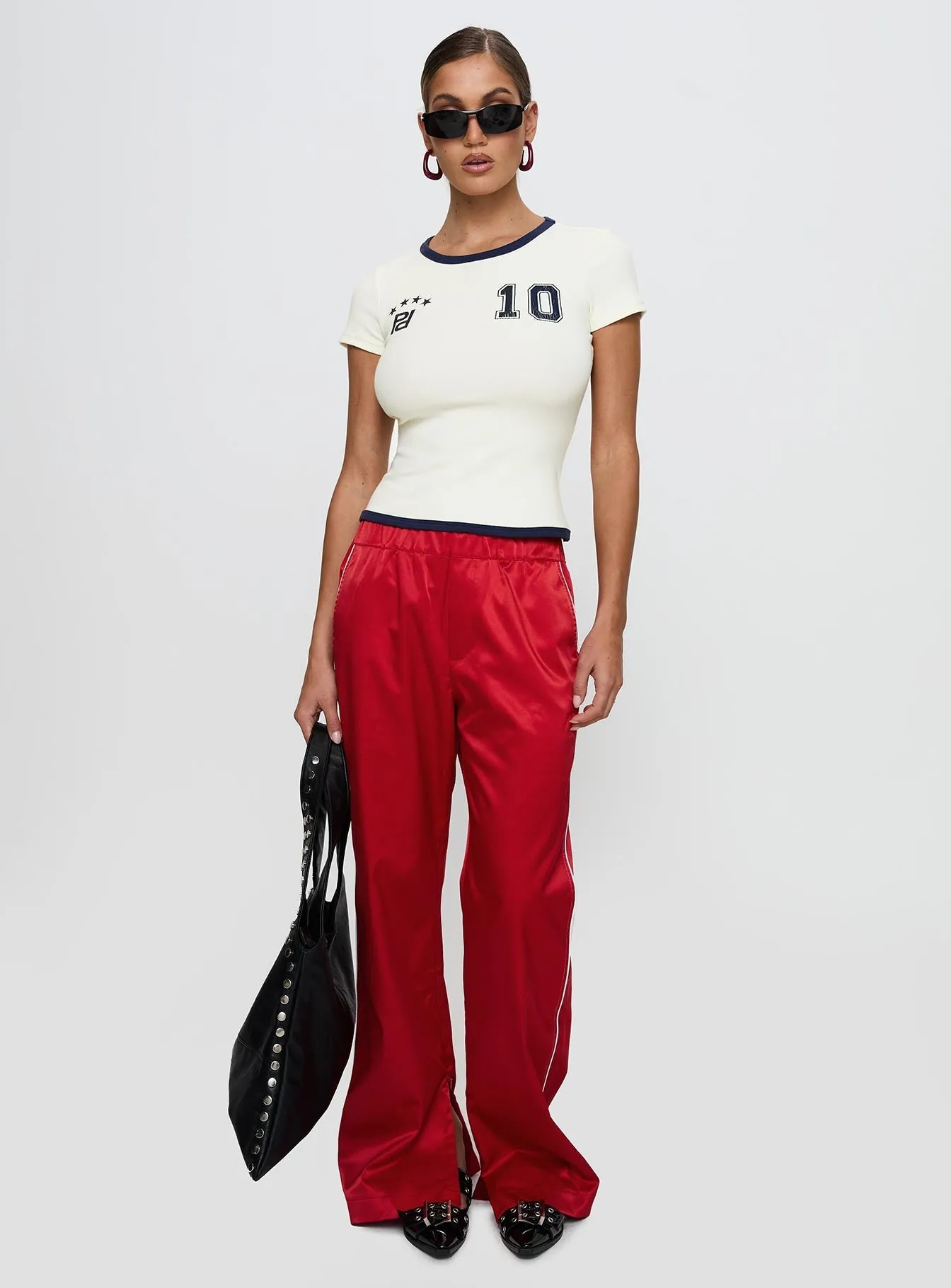 Track Record Graphic Top Cream Stretch Knit