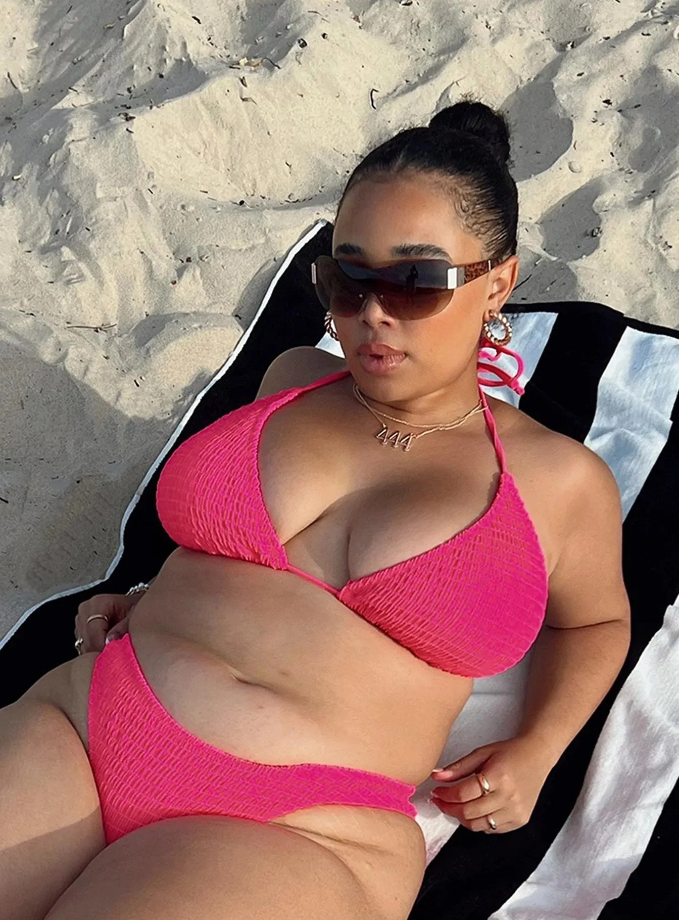Blanca Triangle Shirred Bikini Top Hot Pink Curve Four Way Stretch Flexible Back Closure