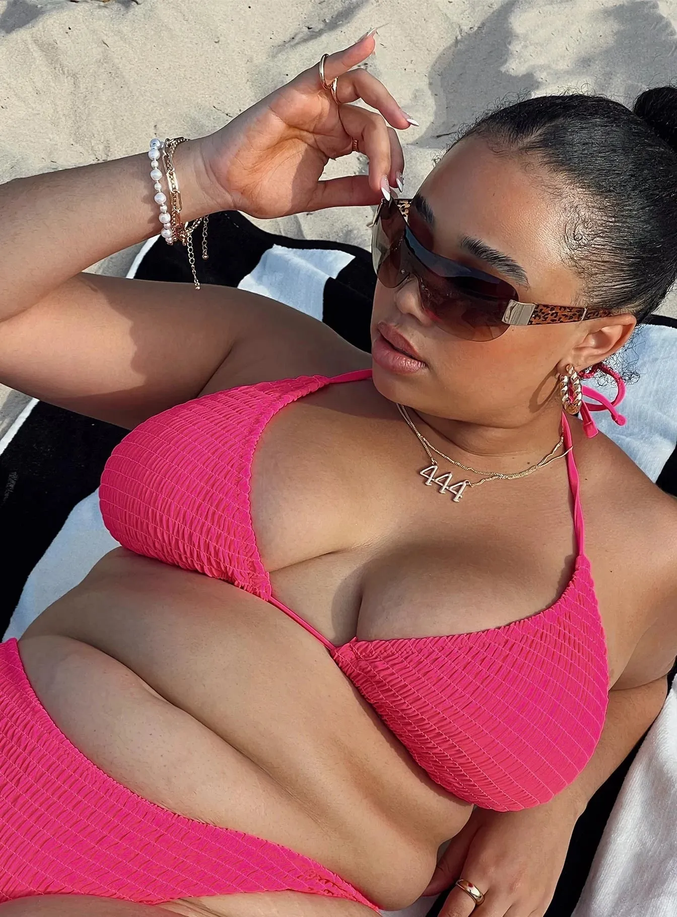 Blanca Triangle Shirred Bikini Top Hot Pink Curve Versatile Layering Anti Fade Technology