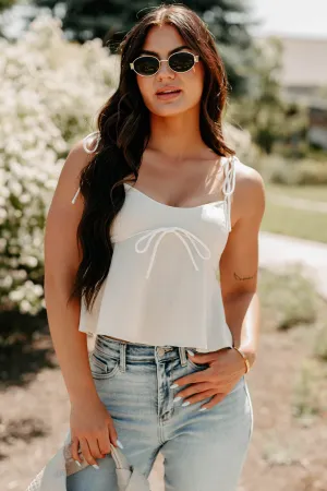 The Air I Breathe Linen Shoulder Tie Tank Top (Natural) V Neckline Options