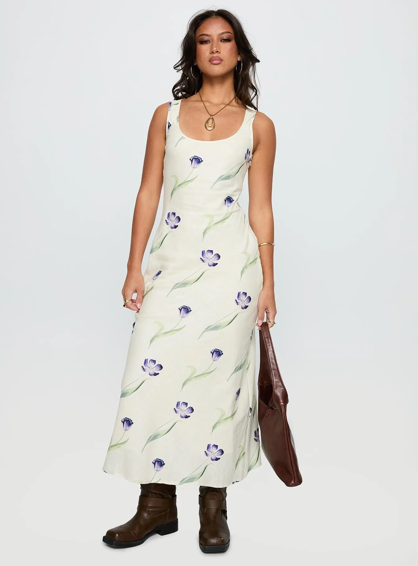 Free Walk Dot Play Jessabelle Linen Blend Midi Dress Cream Floral