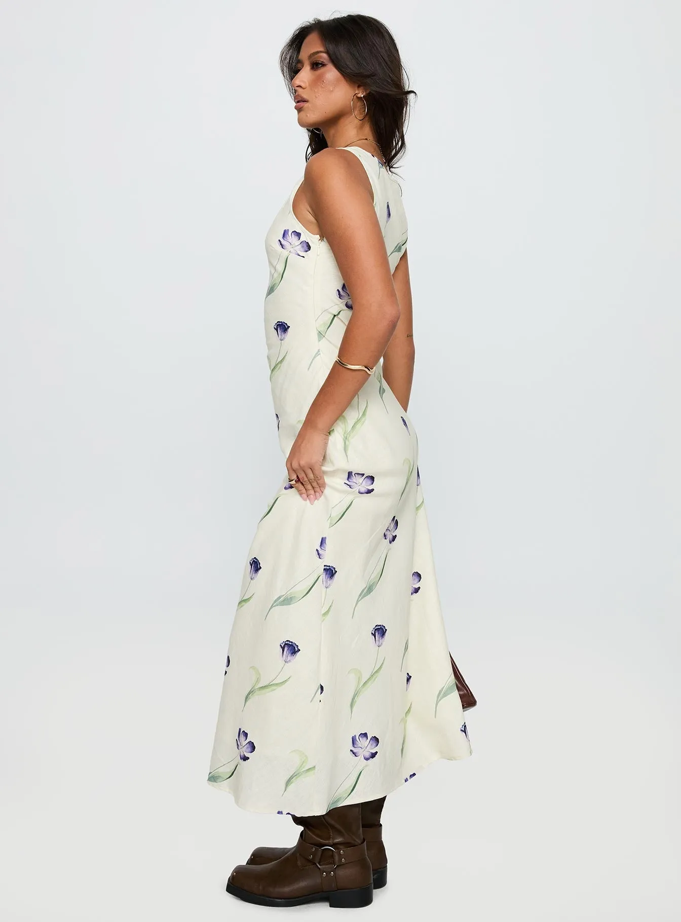 Suede Glow Jessabelle Linen Blend Midi Dress Cream Floral