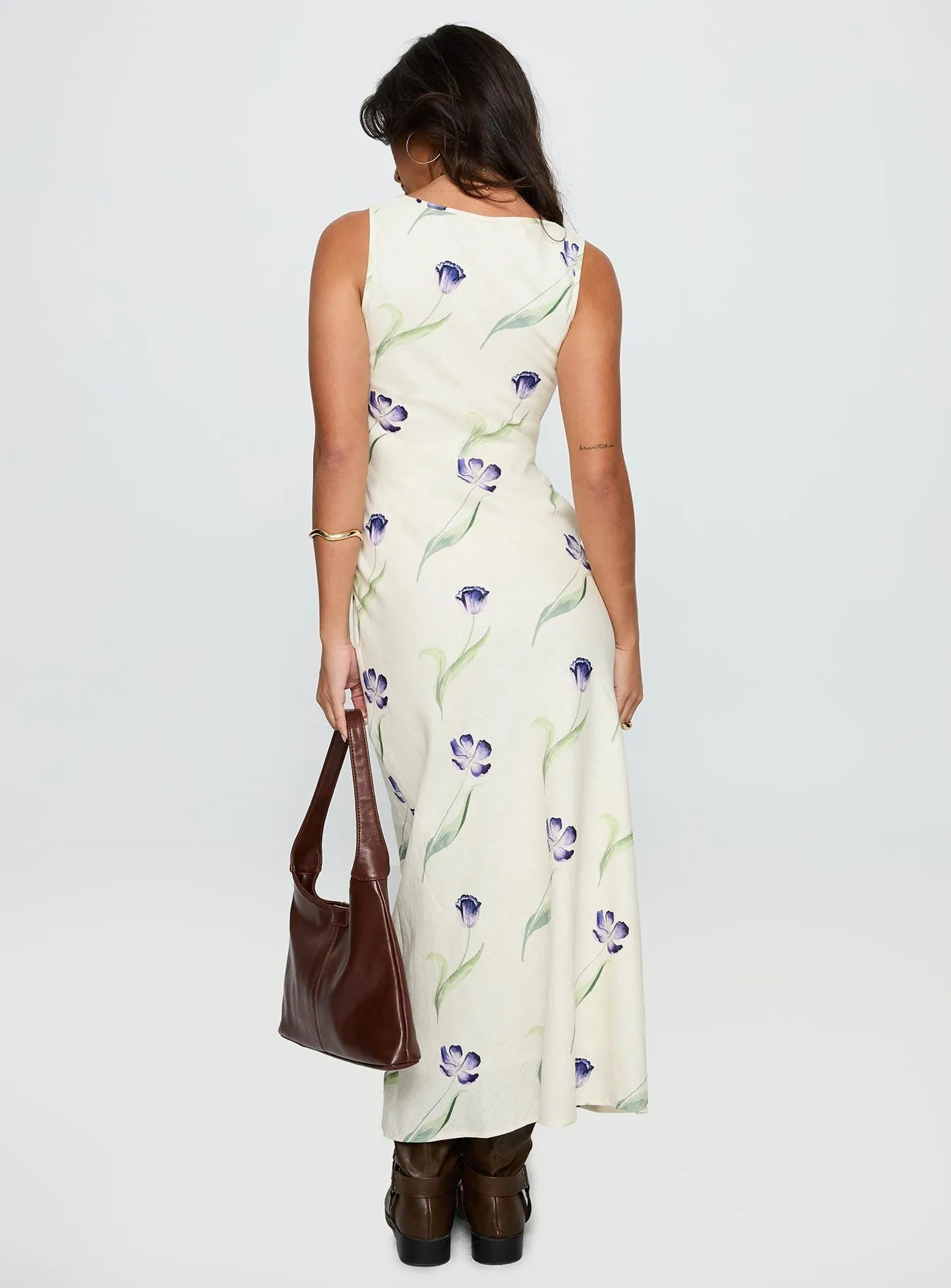 Jessabelle Linen Blend Midi Dress Cream Floral Cliff View Comfortable evening wear