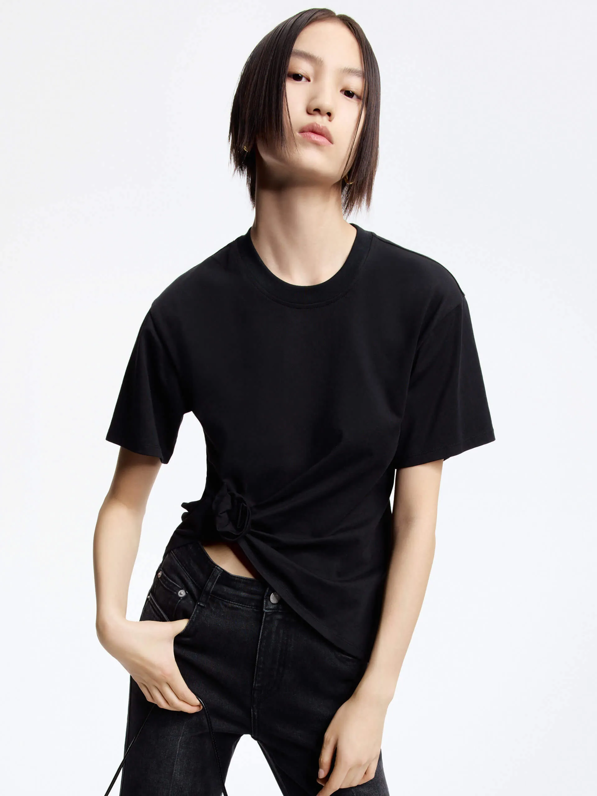 Rose Knot Cotton T-shirt Animal Print Comfortable
