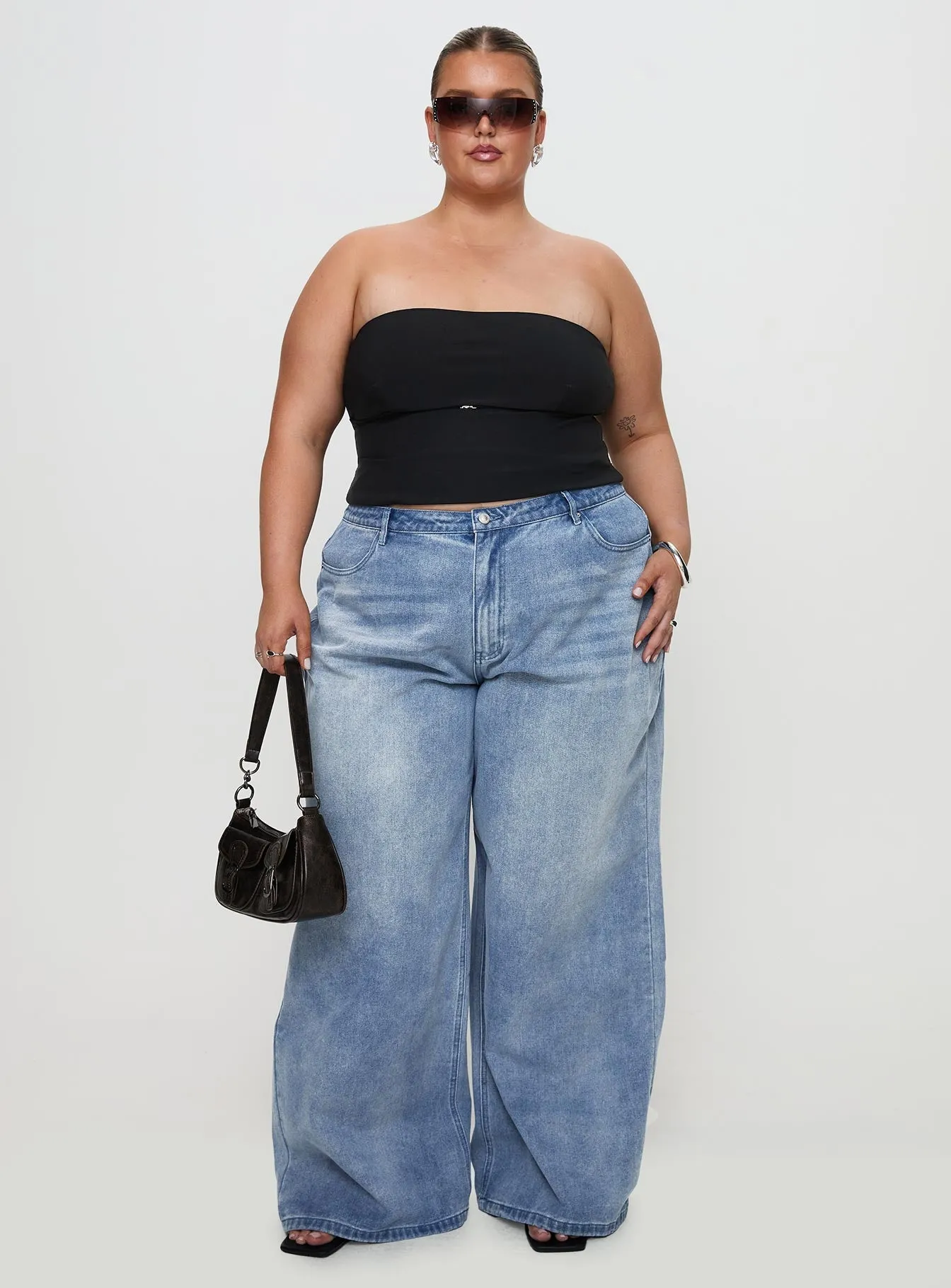 Flounce Strapless Top Black Curve Unstructured Silhouette