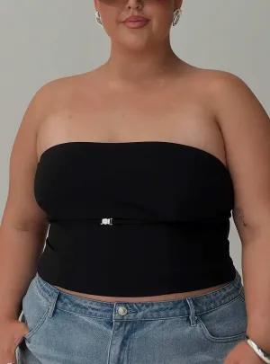 MinimalistSilhouette Flounce Strapless Top Black Curve