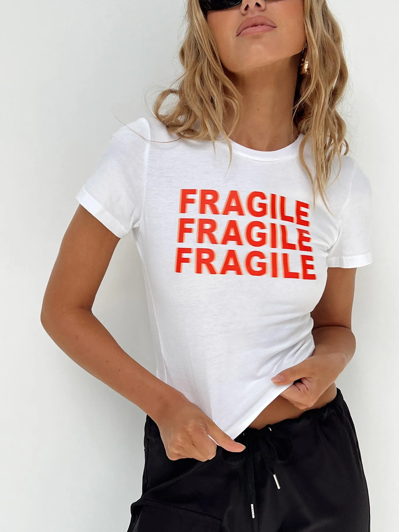 JGR & STN Fragile Baby Tee White Reinforced Collar