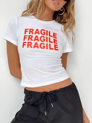 JGR & STN Fragile Baby Tee White V neck style