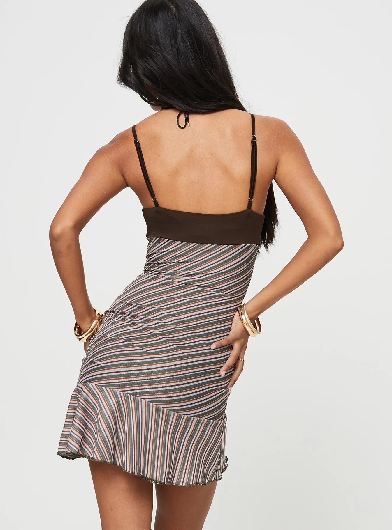 Kelty Stripe Mini Dress Brown Multi Hot Warm Elegant short cocktail dress