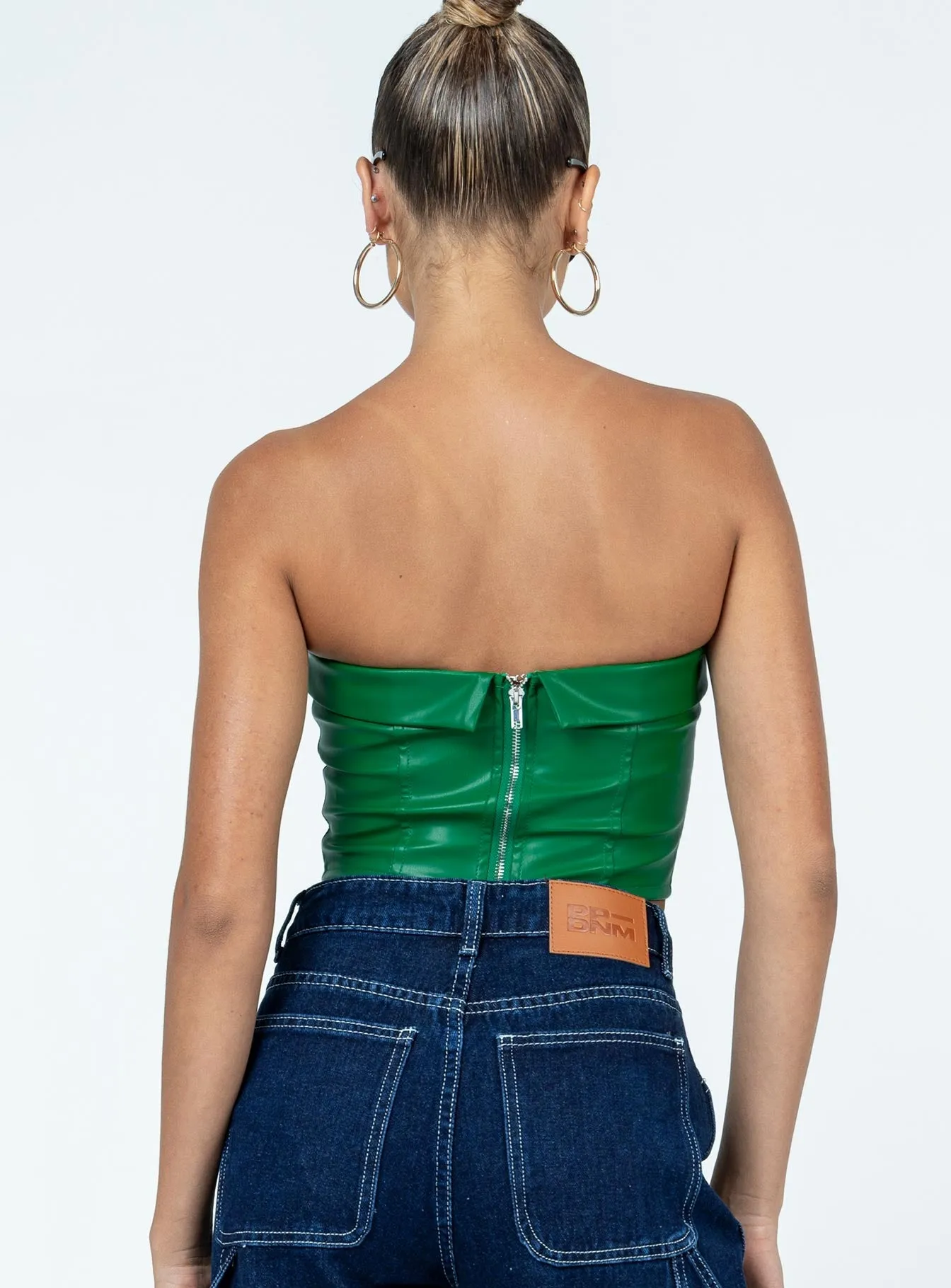 Kirra Strapless PU Top Green Buttonless Closure