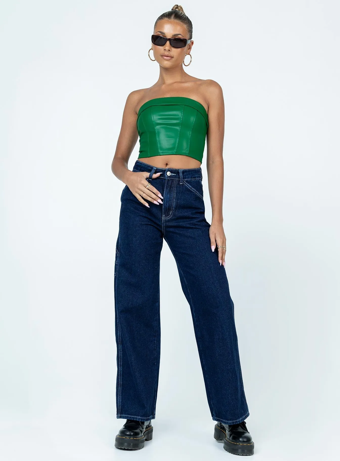 Kirra Strapless PU Top Green Moisture Control Lining Quick Release Fastener