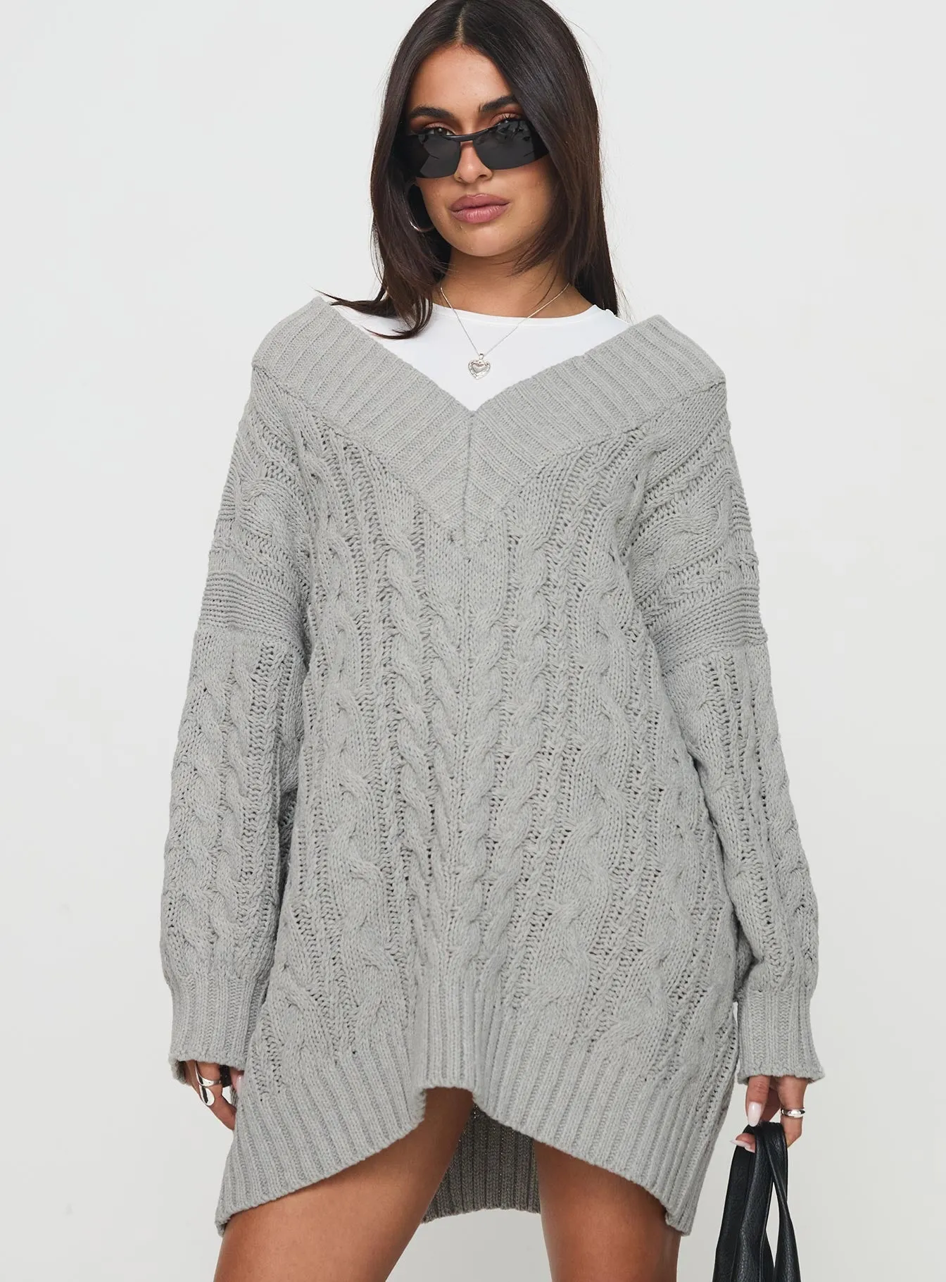 Dravi Mini Sweater Dress Grey Marle Simple Style