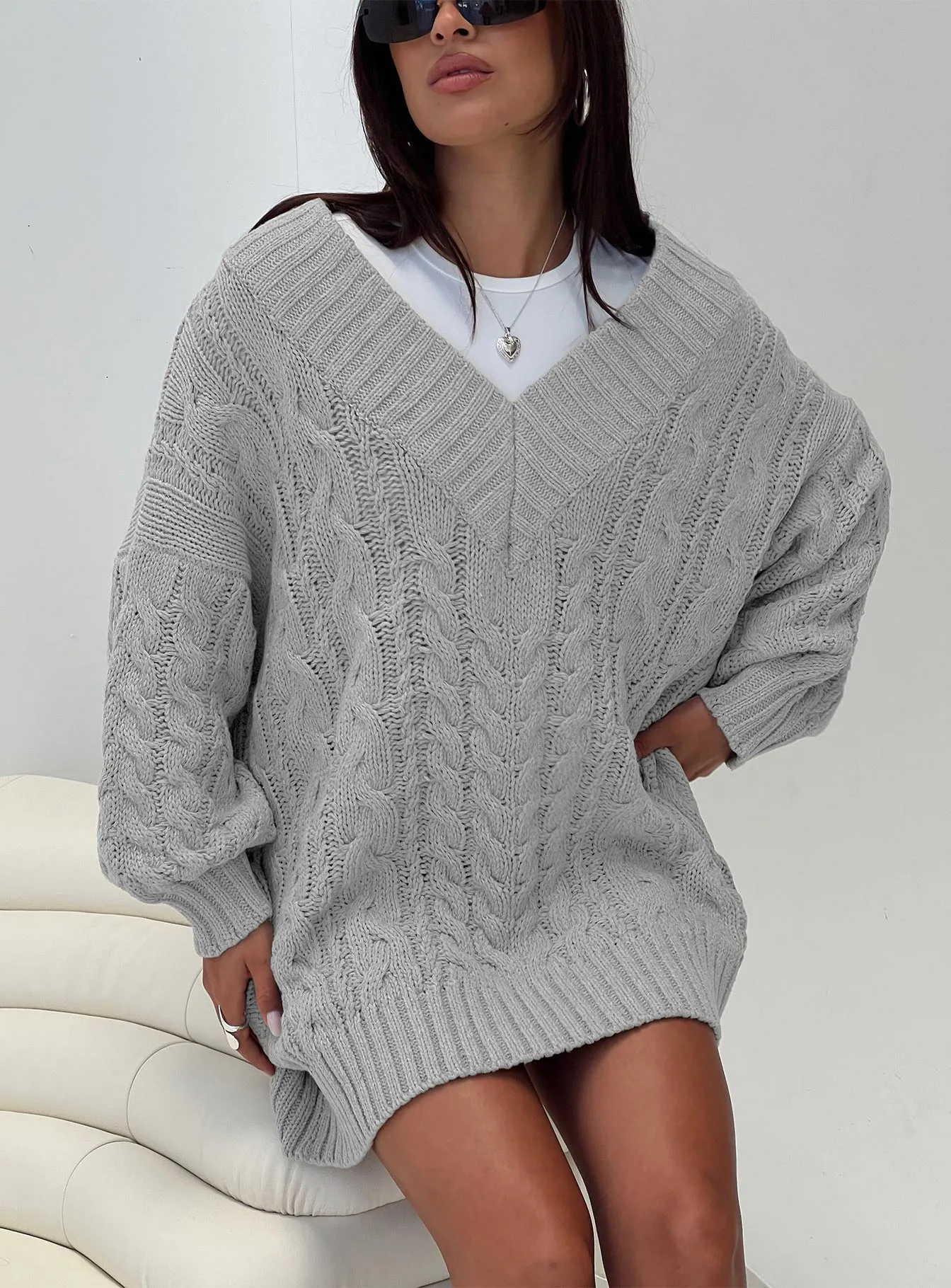 Dravi Mini Sweater Dress Grey Marle Wide Range Motion Light Reflective
