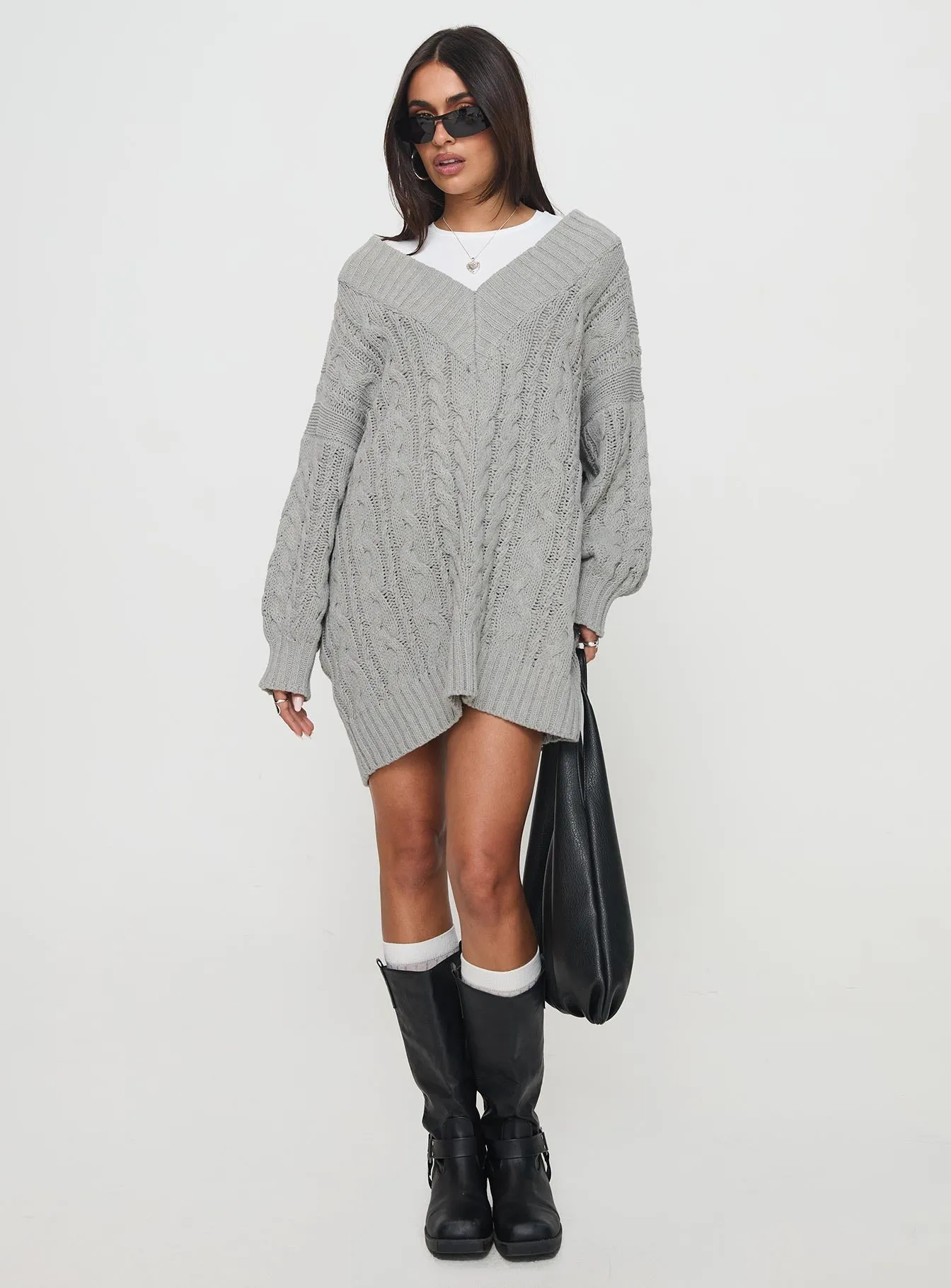 Wide Range Motion Bright Beat Dravi Mini Sweater Dress Grey Marle