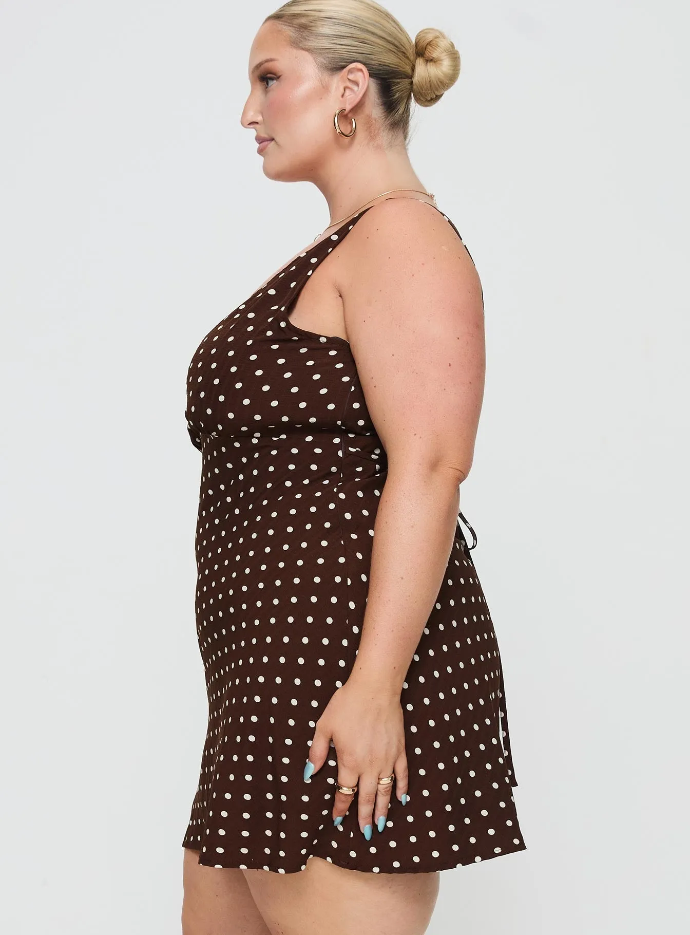 Pose Glow Nellie Mini Dress Brown Polka Dot Curve