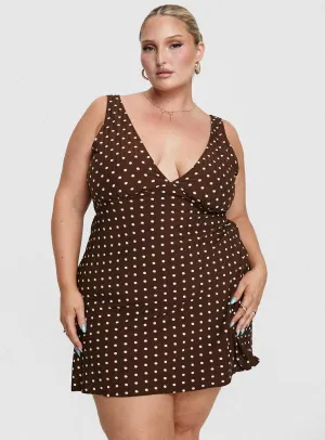 Nellie Mini Dress Brown Polka Dot Curve Lightweight mini dress Club Warm
