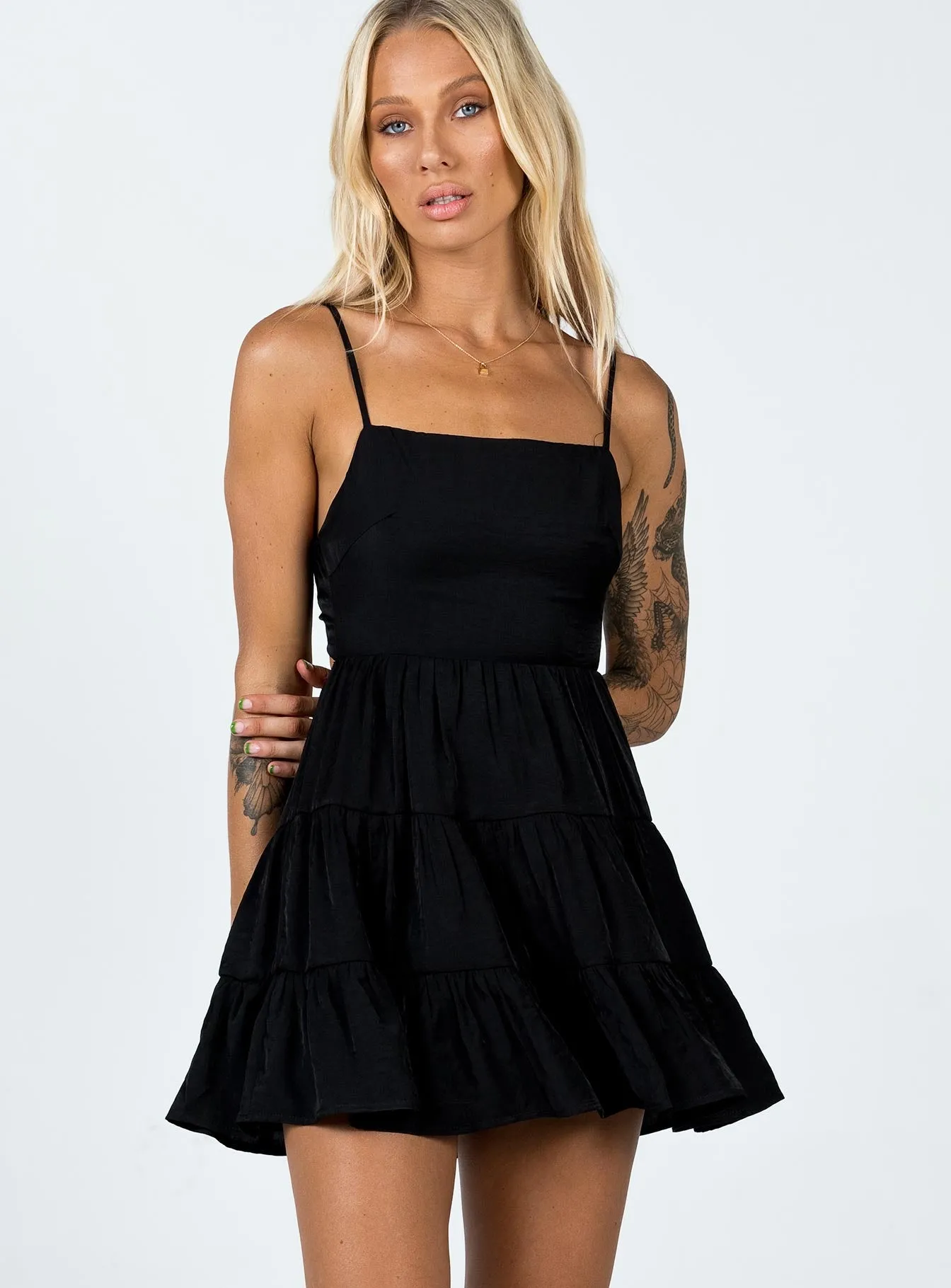 Summer Break Mini Dress Black Chic short-length dress Slit Thigh Modification