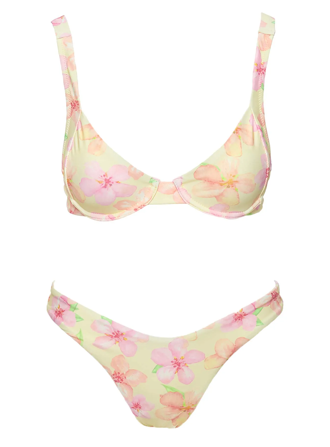 Stretchable Waistband Sarah Underwire Bikini Top Yellow / Pink