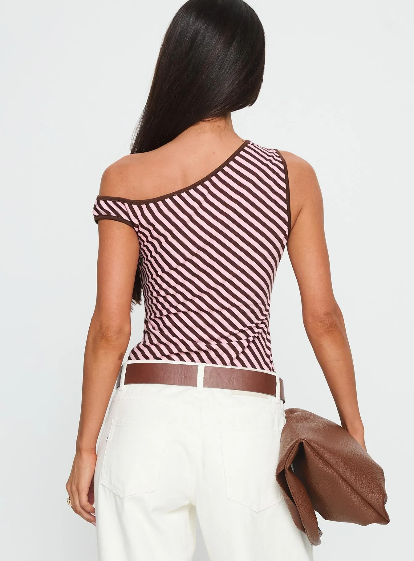 Ayviana One Shoulder Bodysuit Pink / Brown Stripe Hot Kids