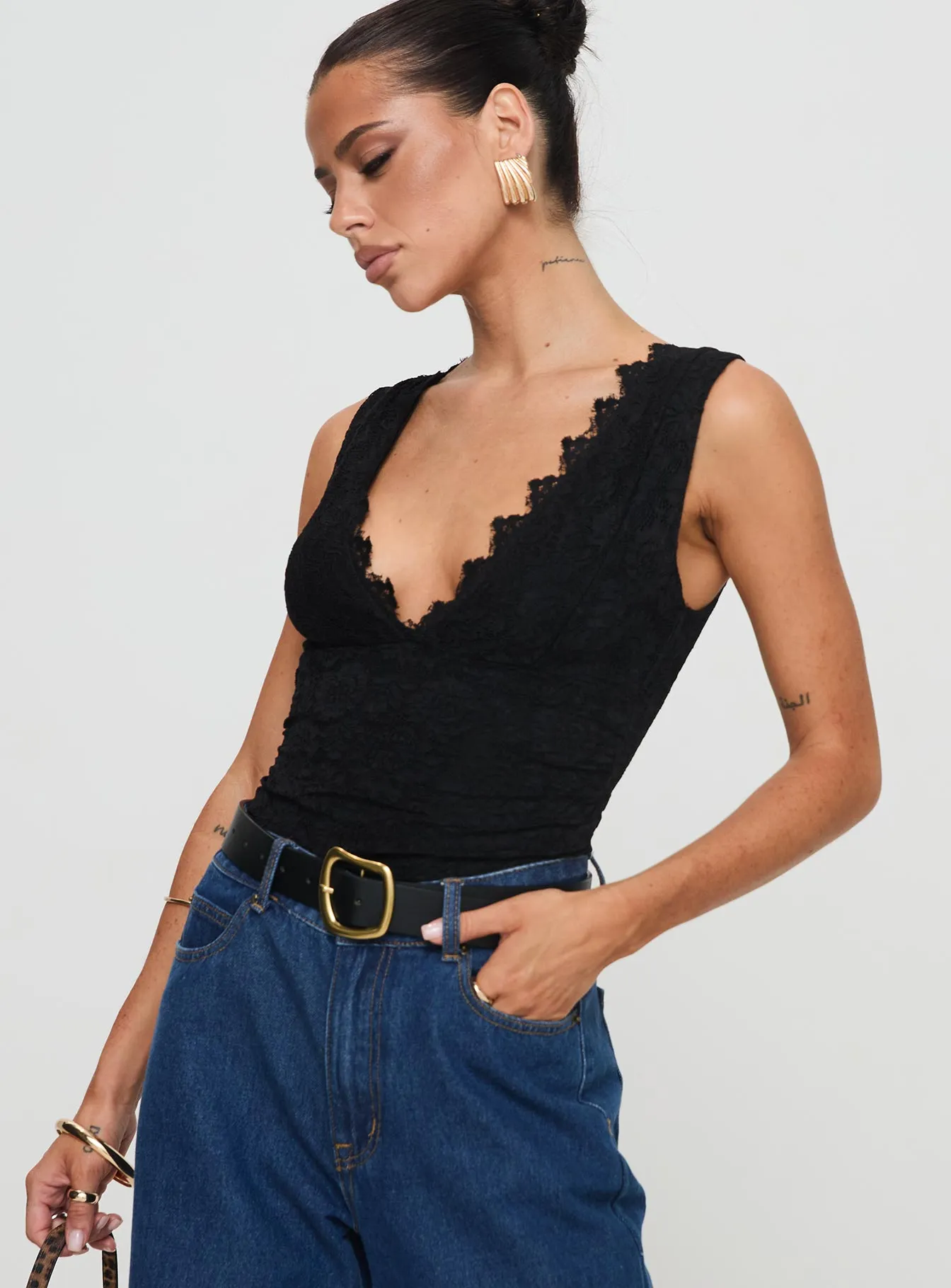 Retro Teen Date Night Lace Bodysuit Black