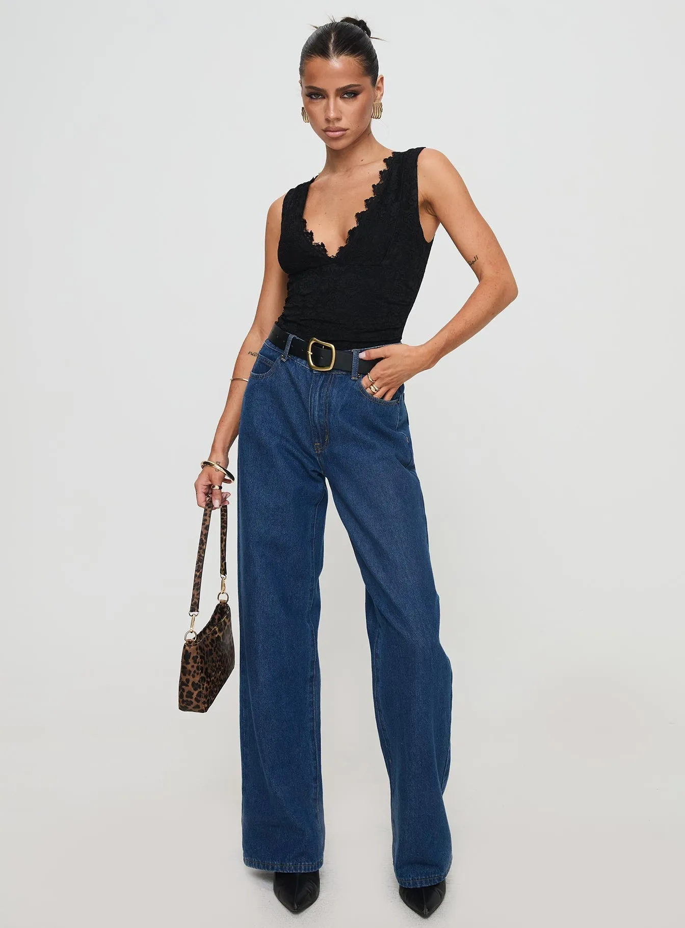 Stylish Event Vintage Slim Date Night Lace Bodysuit Black
