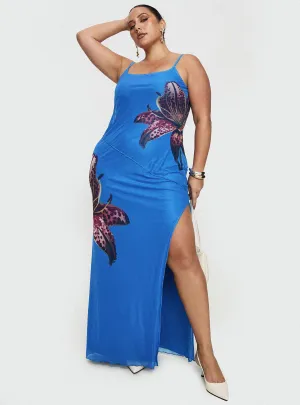 Deep V Bespoke Maxi Dress Blue Curve