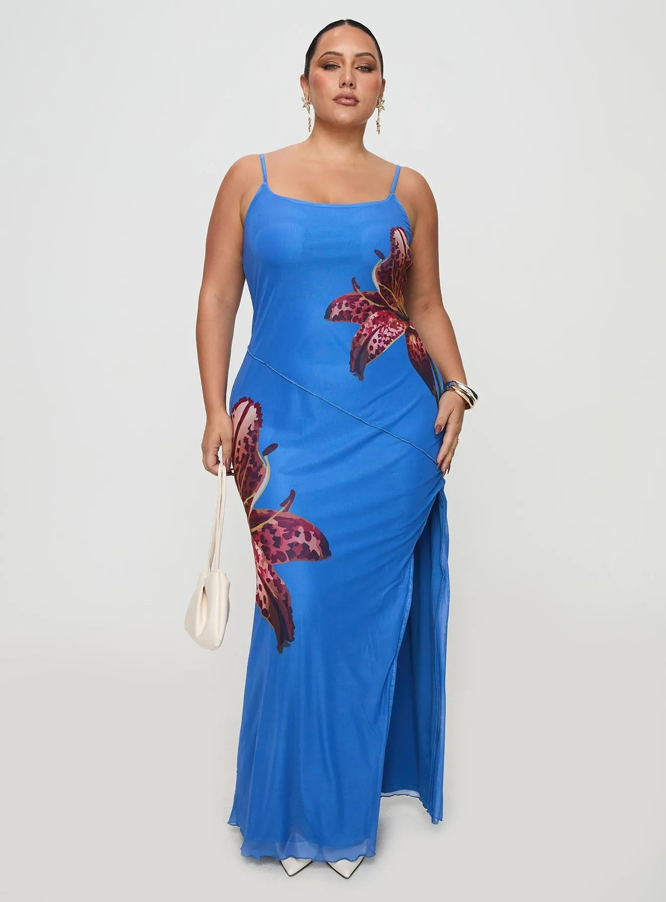 Flower Lane Tower View Bespoke Maxi Dress Blue Curve