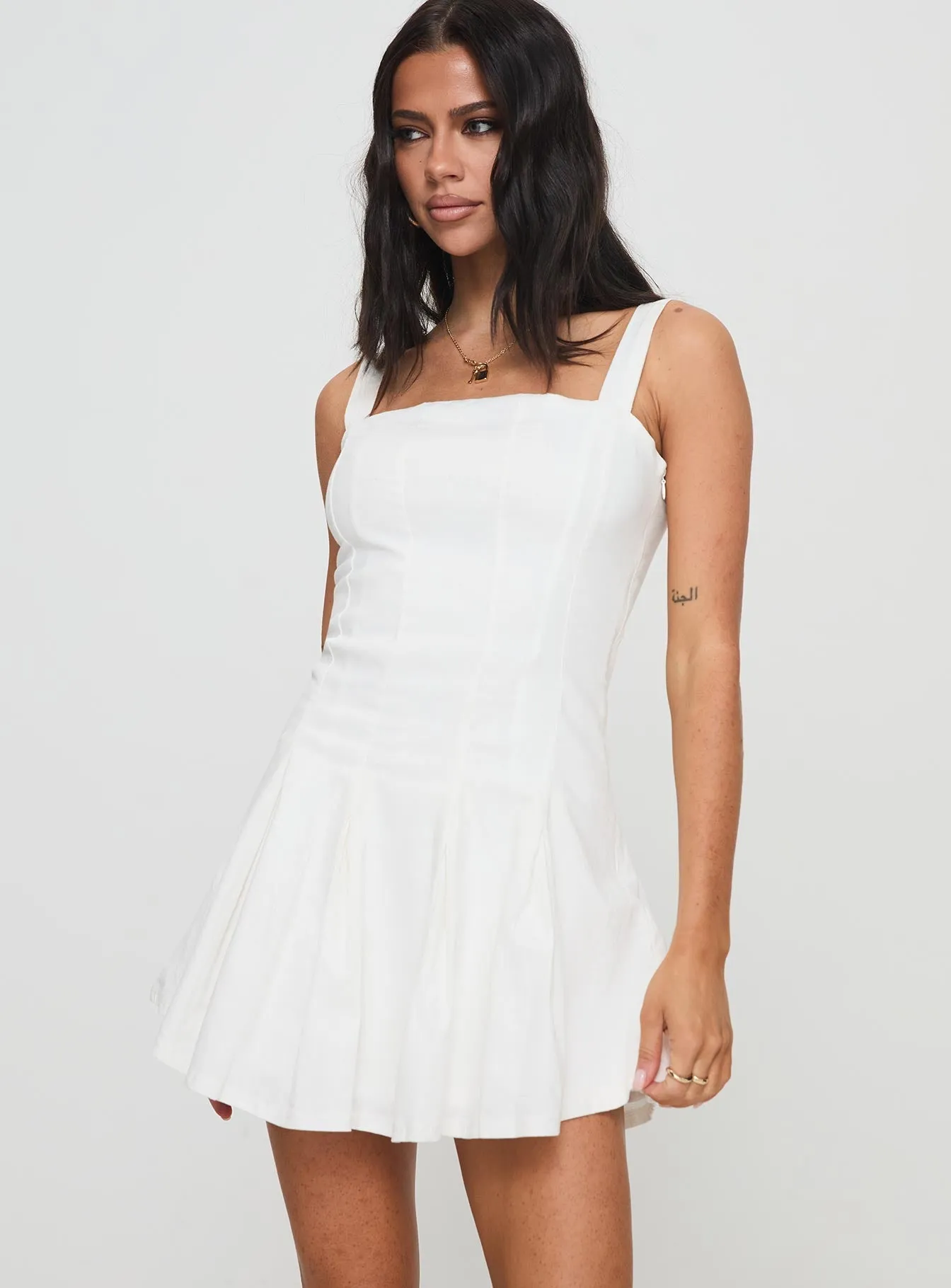 Halliday Pleat Mini Dress White Beat Star Convertible Straps