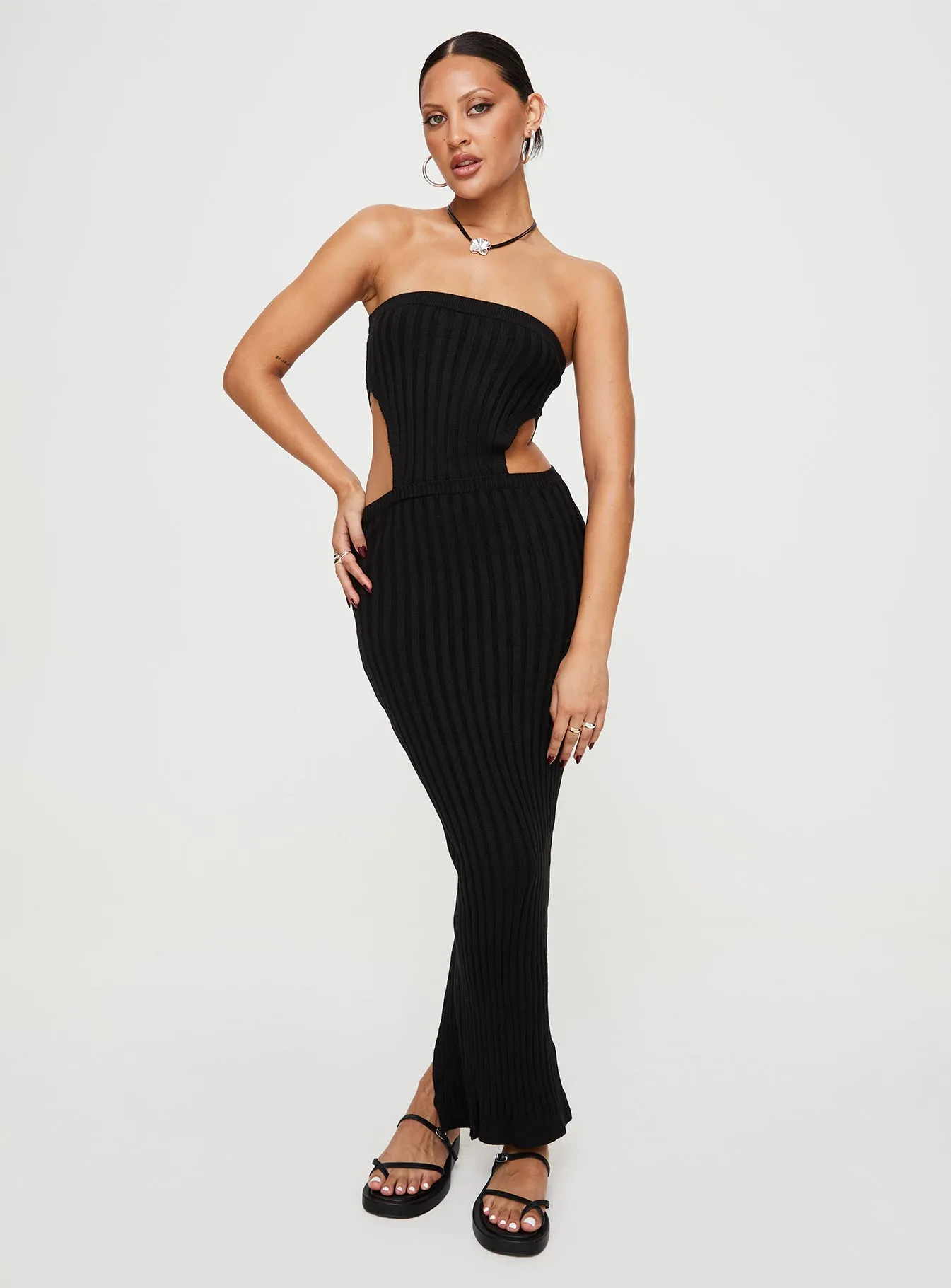 Twill Smooth Olia Maxi Dress Black