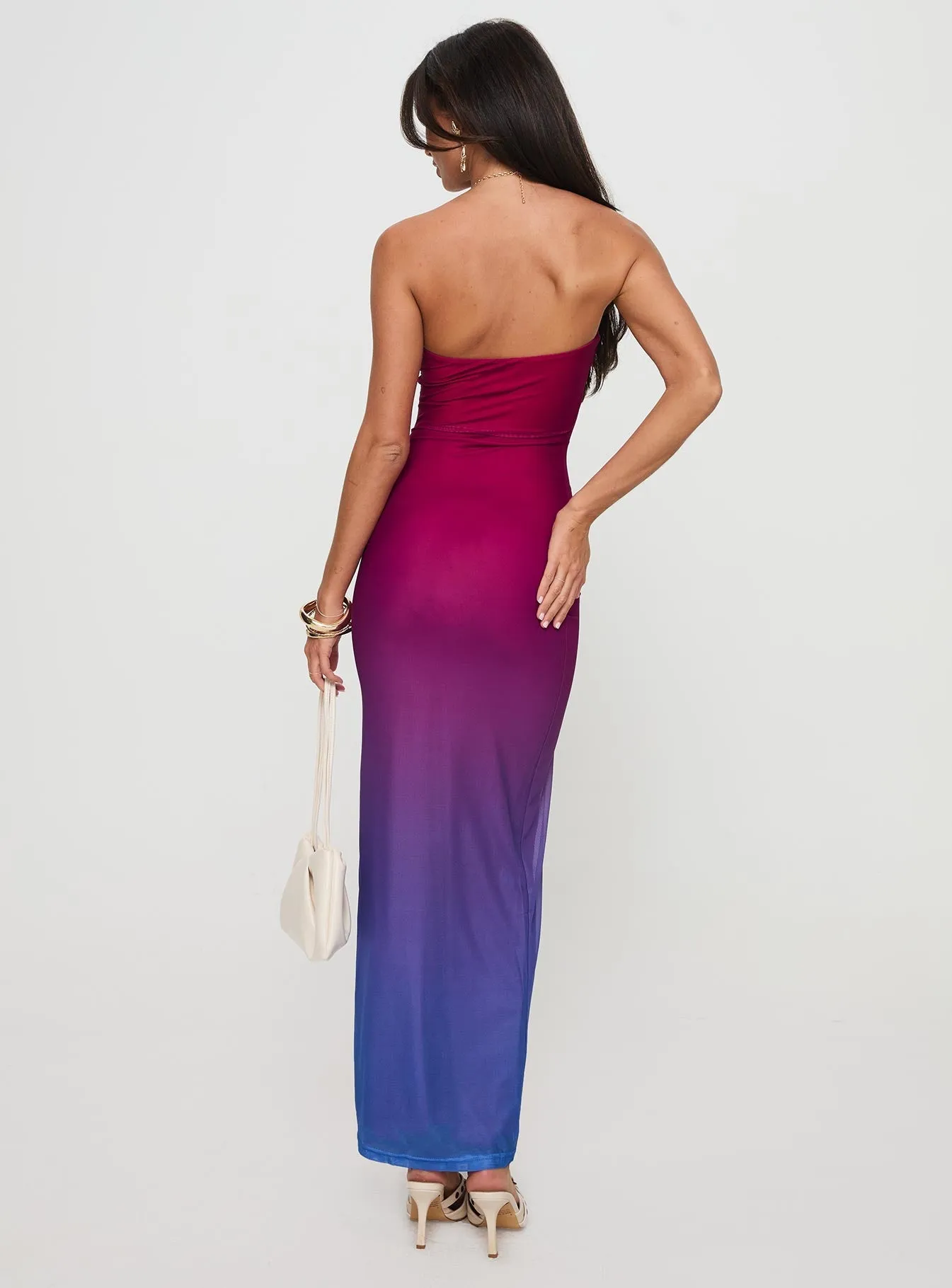 Stolen Love Strapless Maxi Dress Pink / Purple Ombre Soft Dawn