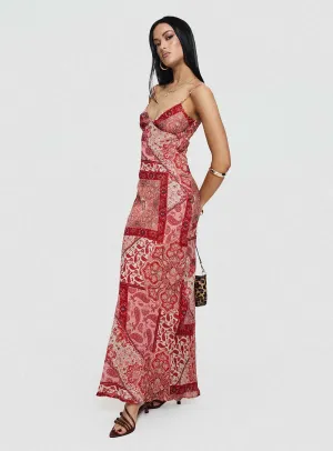 Sugar Plum Maxi Dress Red Paisley Romantic resort wear Delicate formal gown