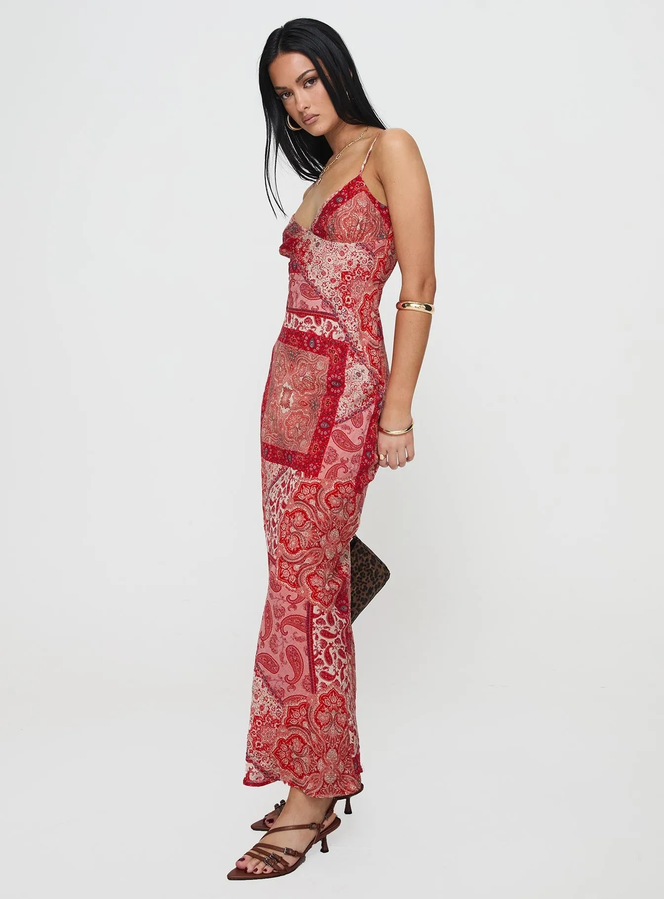 Coral Pop Stylish boho dress Sugar Plum Maxi Dress Red Paisley