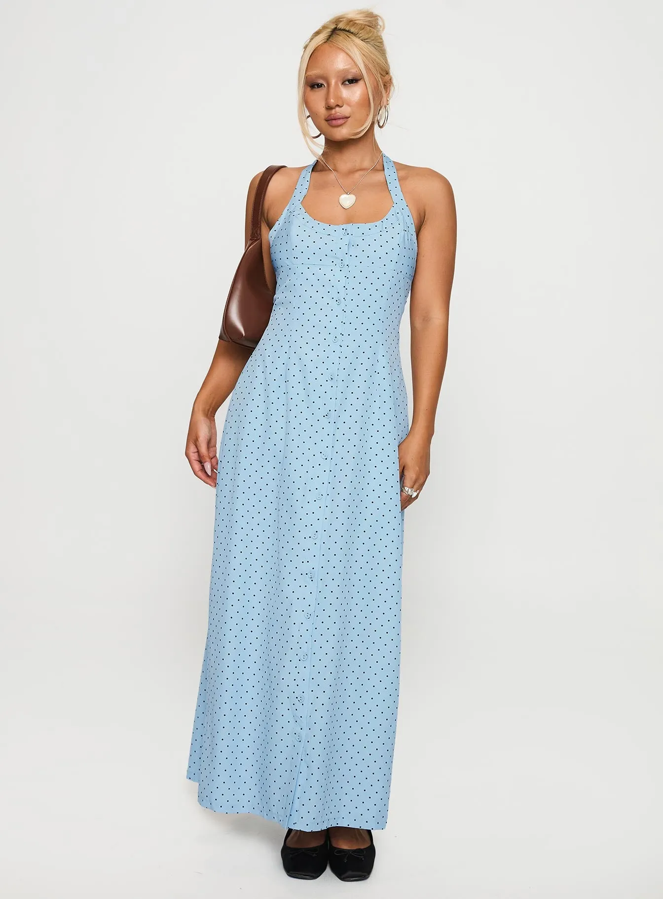 Mallorie Halter Maxi Dress Blue / Black Polka Ruby Pop