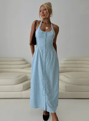 Rural Air Mallorie Halter Maxi Dress Blue / Black Polka