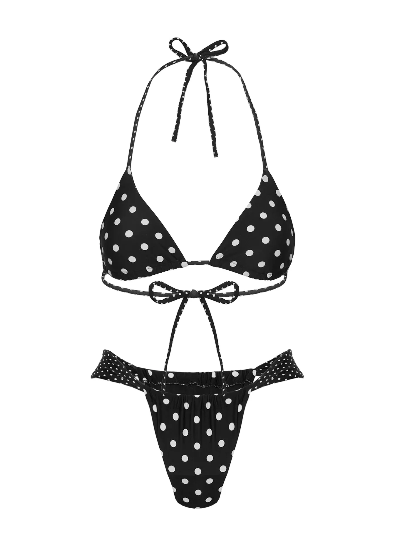 Jenner Triangle Bikini Top Black / Polka Dot Eco Friendly Dyeing