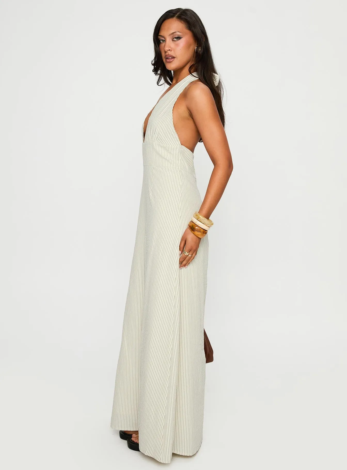 Stair Glow Caralyn Halter Maxi Dress Multi Stripe