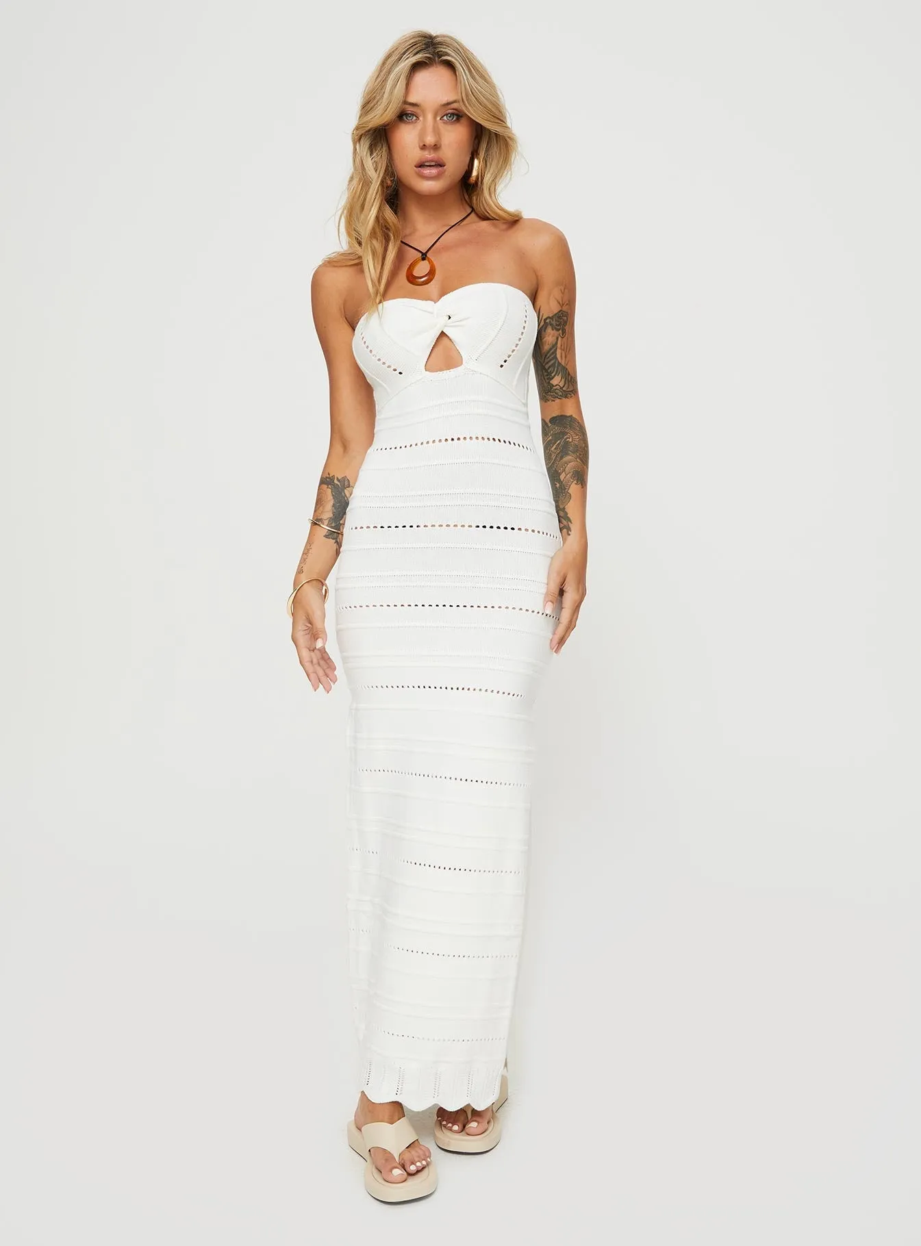 Cazwell Maxi Dress Cream Garden View
