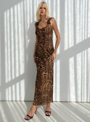 Channelle Maxi Dress Leopard This dress offers a comfortable and elegant fit that works for both casual and formal events
