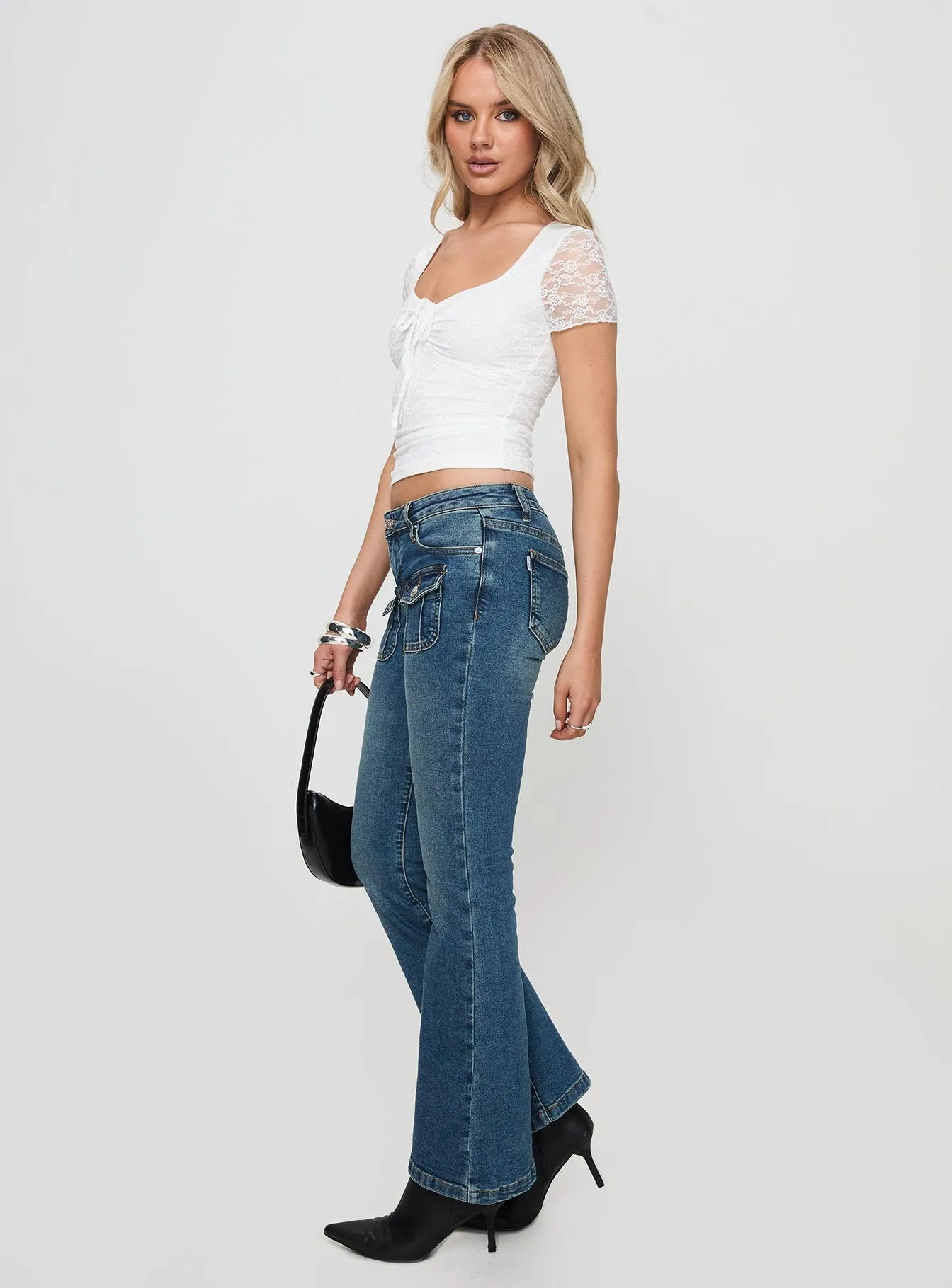 Colorfast Dyeing Method Thompson Low Rise Flared Jeans Mid Wash