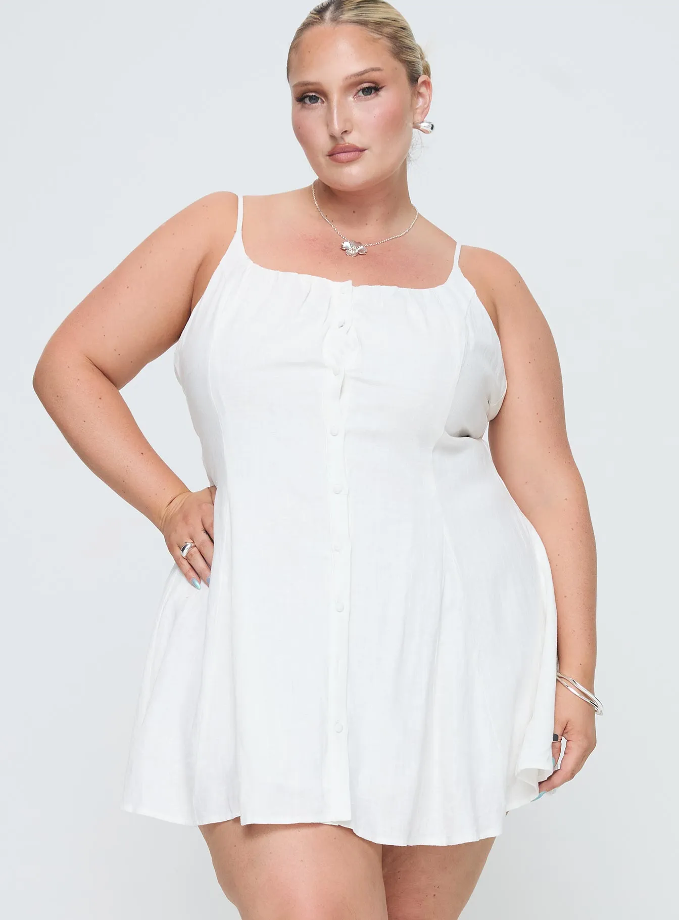 Leg Show Elian Linen Blend Mini Dress White Curve