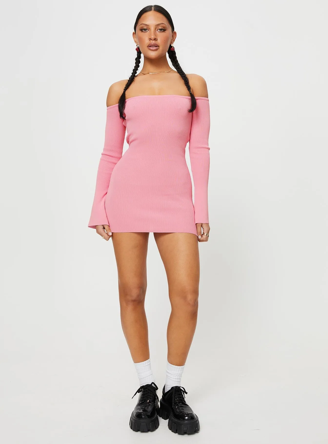 Parisa Long Sleeve Mini Dress Pink Glow Soft Casual Fit Look
