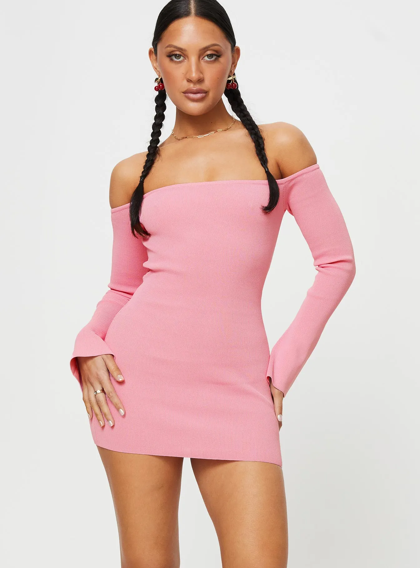Parisa Long Sleeve Mini Dress Pink Smart Casual City Pop
