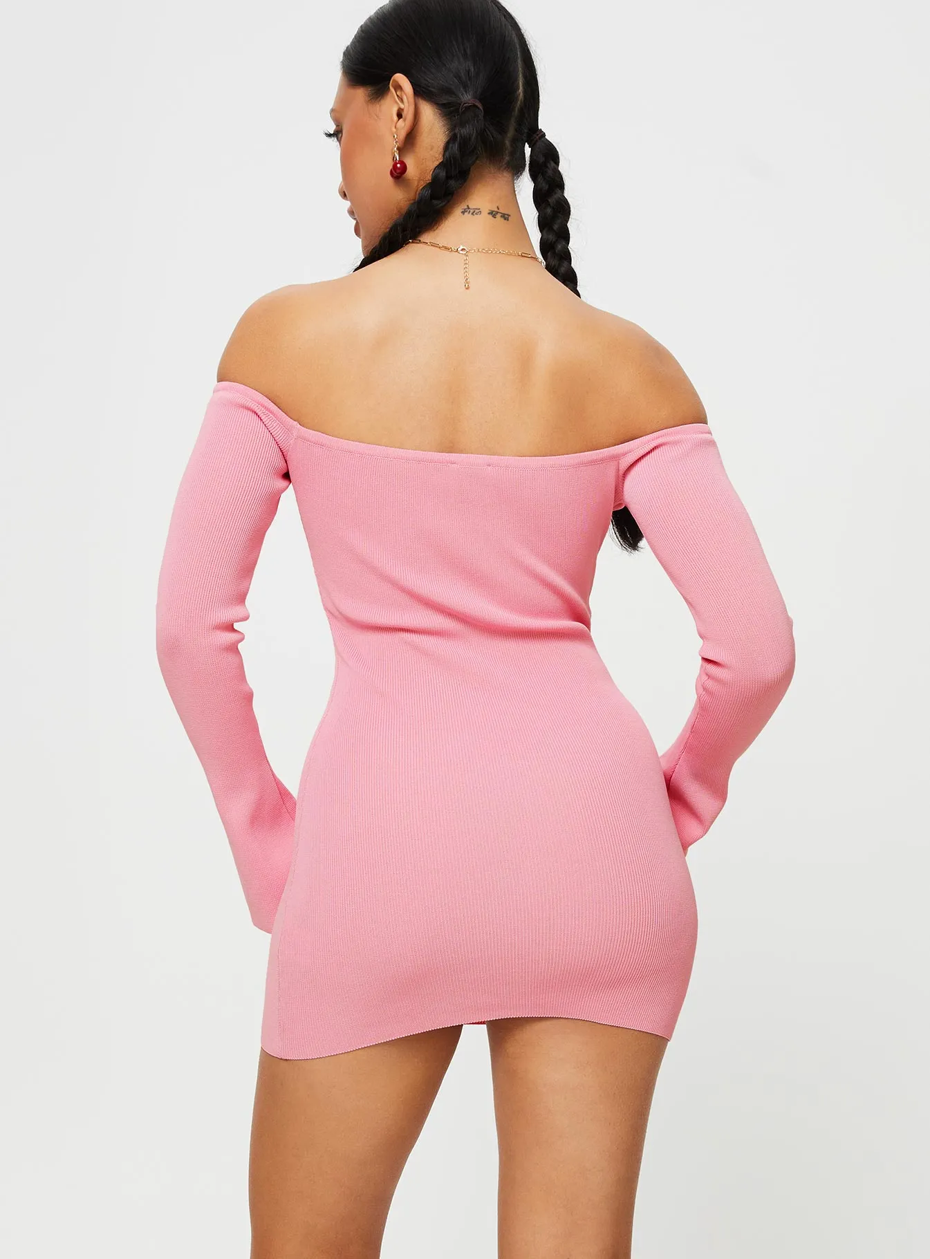 Casual Look Cozy Fit Style Parisa Long Sleeve Mini Dress Pink