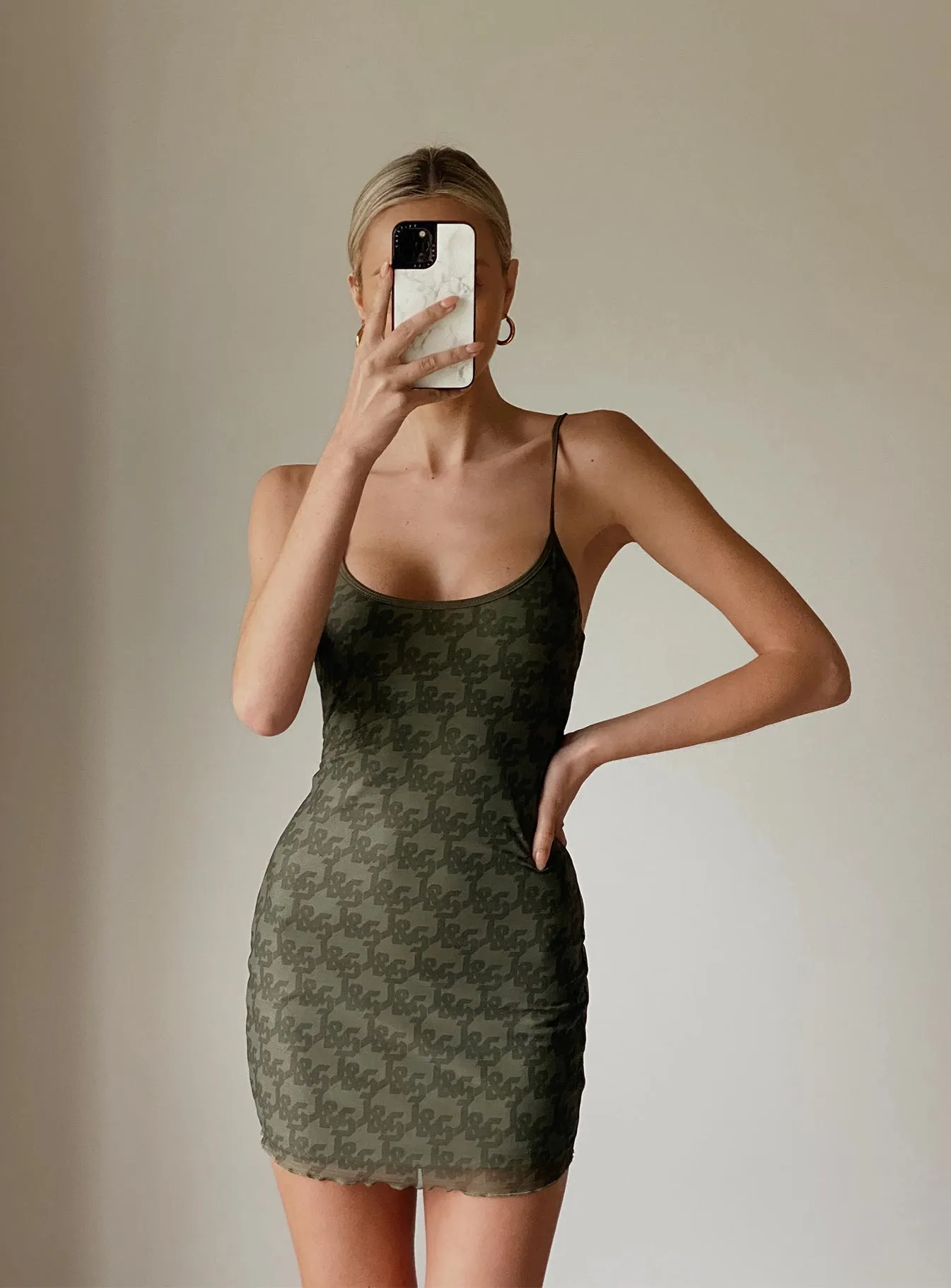 Elasticized Cuff Design wrinkle free JGR & STN Demi Mini Dress Khaki Monogram