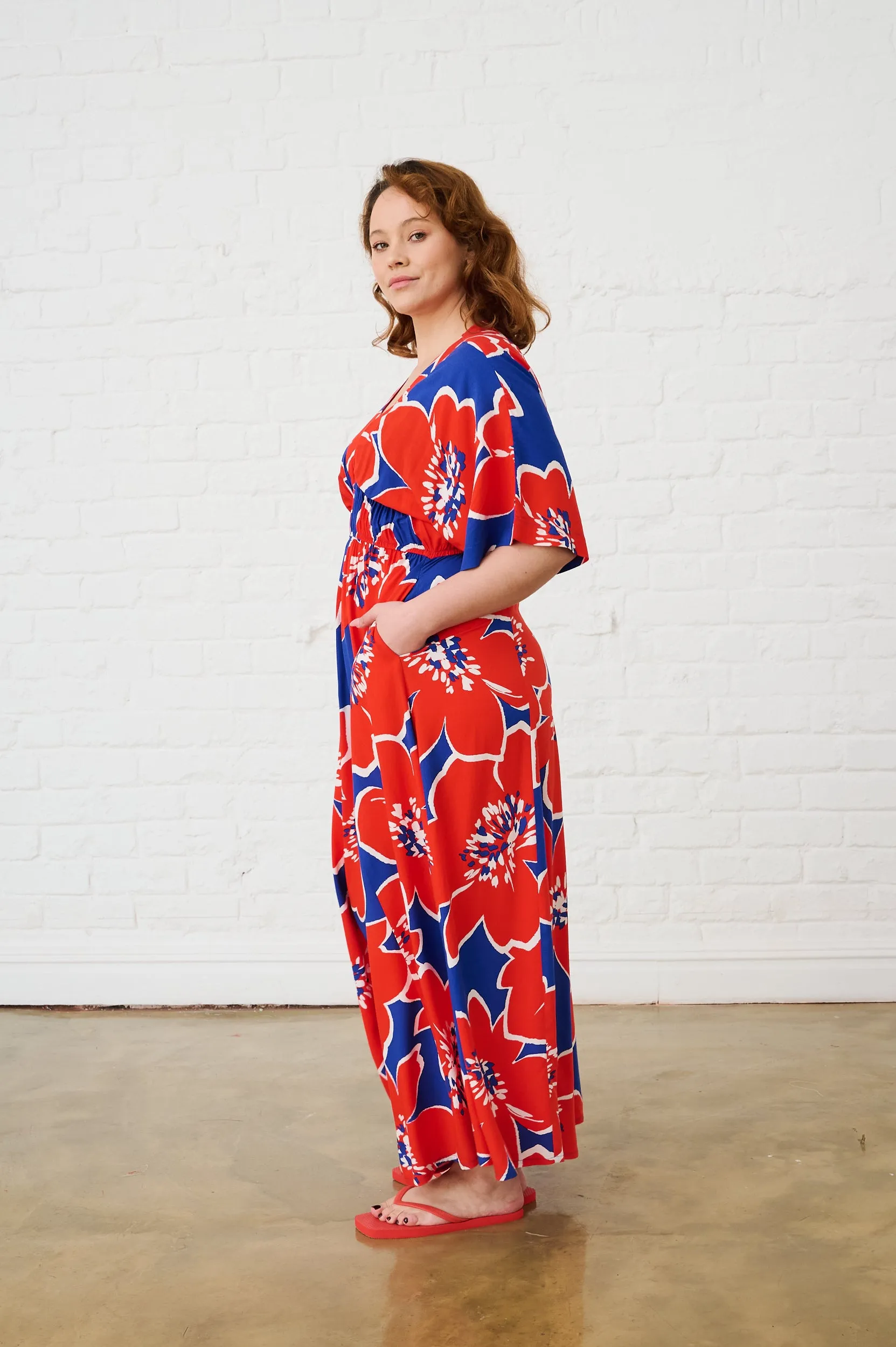 Graphic Bloom Maxi Kaftan Dress DoubleStitchedEdges