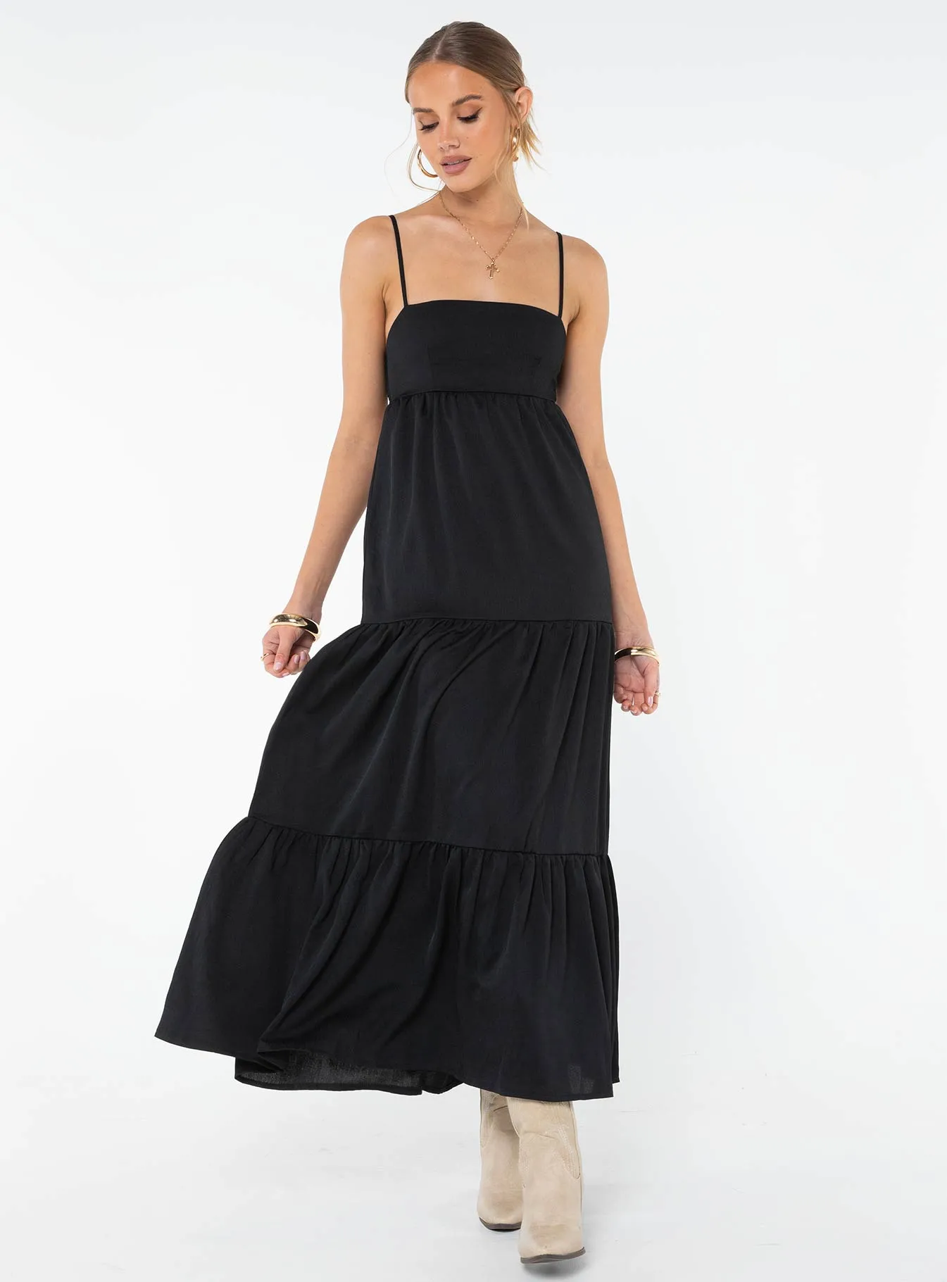 Puff Sleeve Dunster Maxi Dress Black