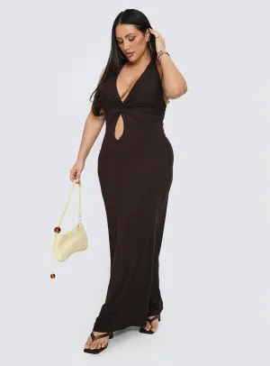 No Hard Feelings Twist Maxi Dress Brown Curve Perfect for layering with jackets or sweaters this maxi dress works for year-round wear The timeless style of this dress ensures that it will remain a staple in your wardrobe for years to come