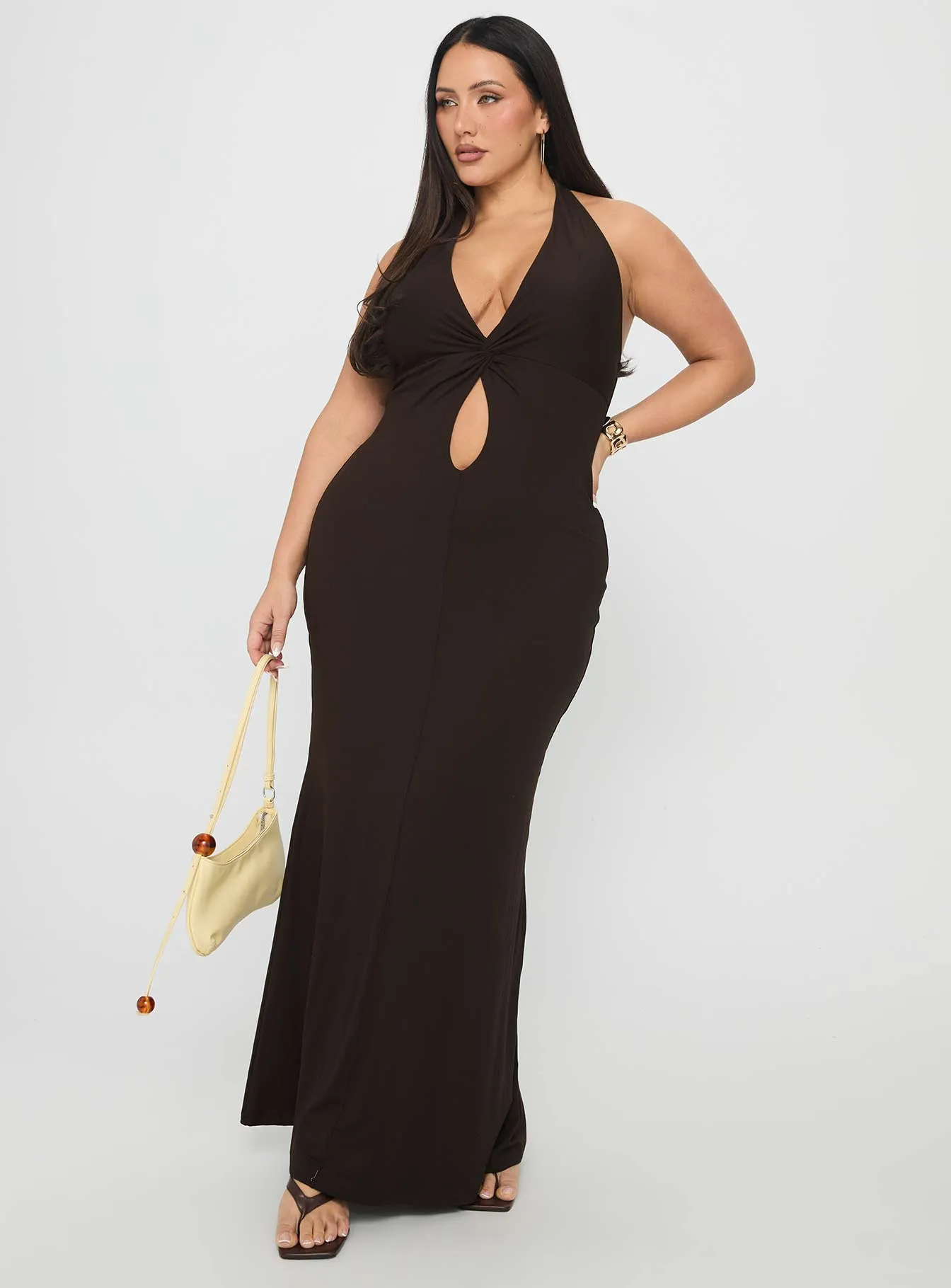 No Hard Feelings Twist Maxi Dress Brown Curve french chic