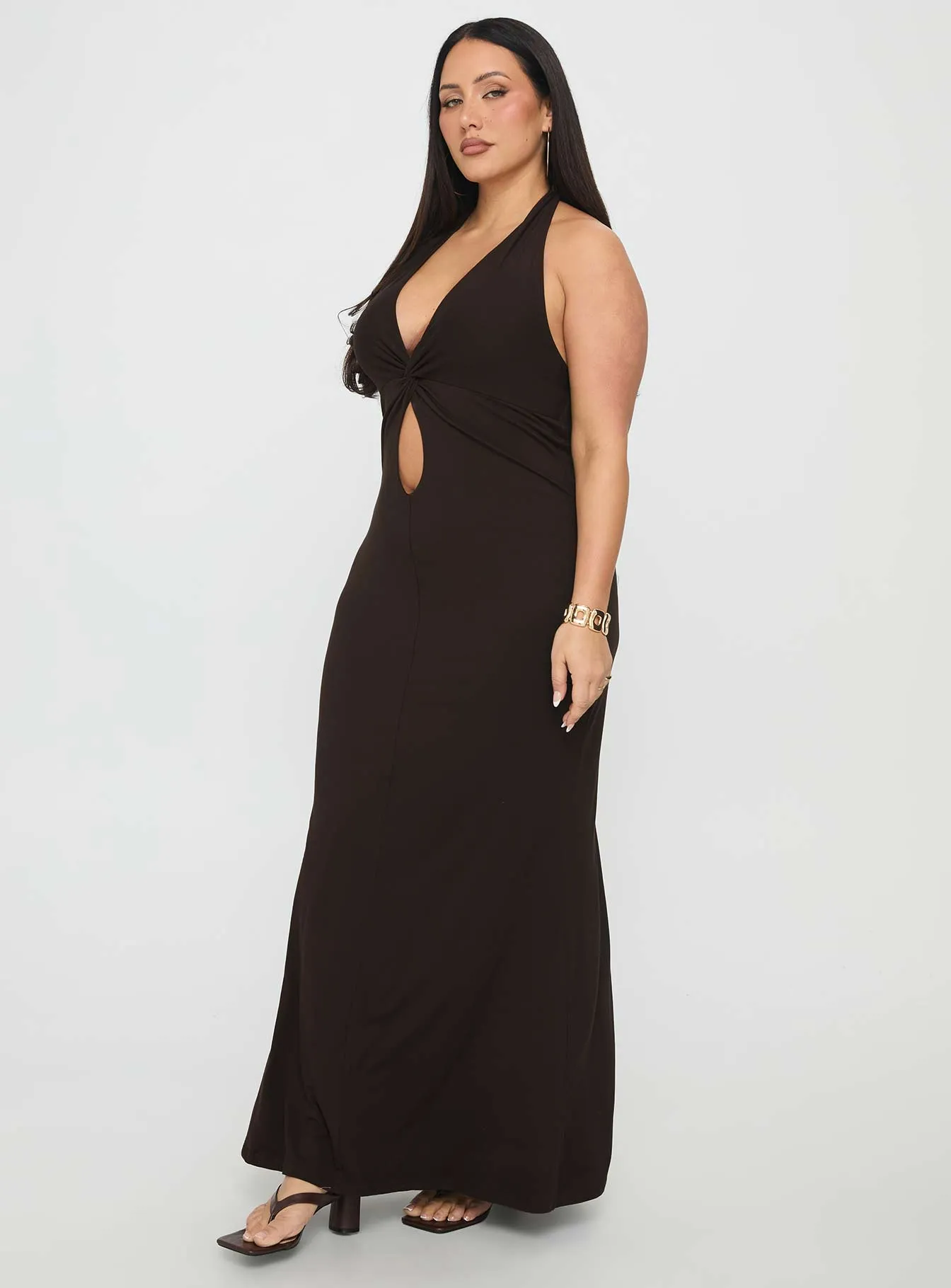 Plaza Glow No Hard Feelings Twist Maxi Dress Brown Curve