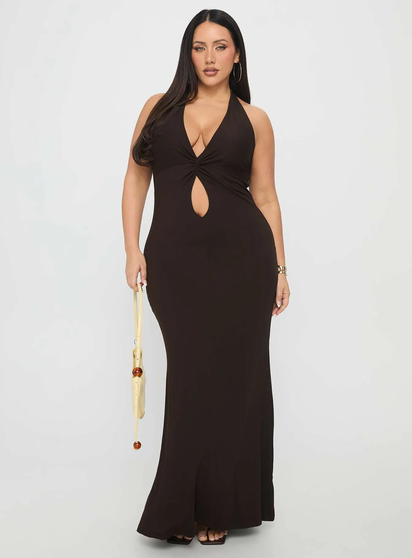 Gorgeous floor-length style Light Glow No Hard Feelings Twist Maxi Dress Brown Curve